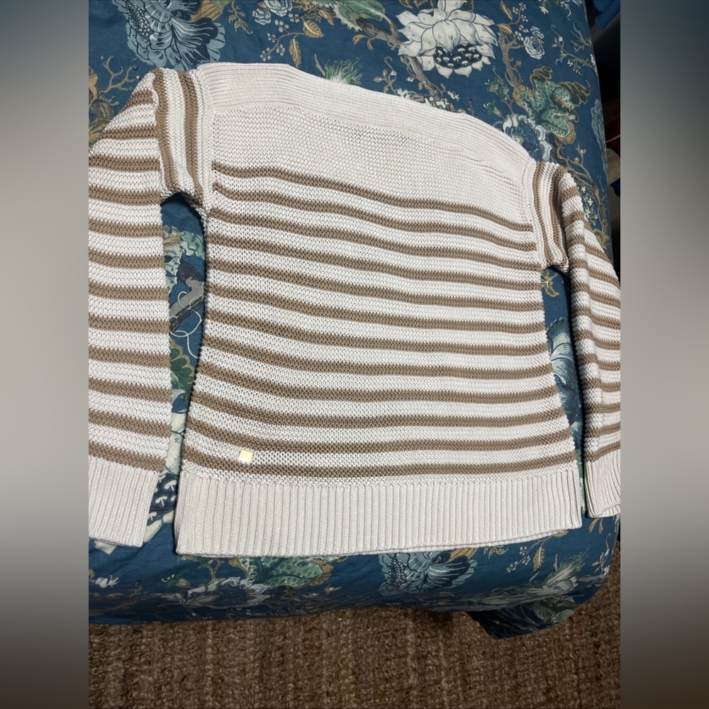 Ralph Lauren Cream and Tan Striped Knit Sweater